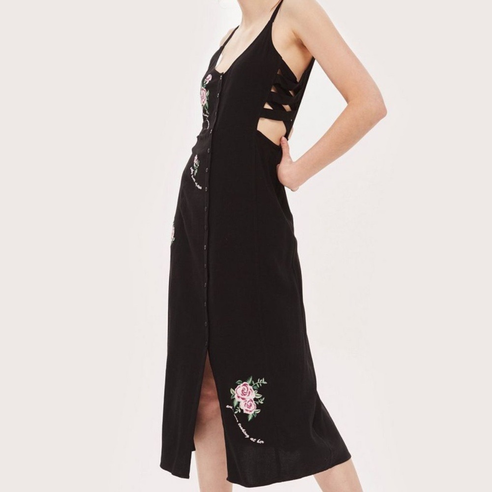Topshop Embroidered Lattice Side Slip Dress